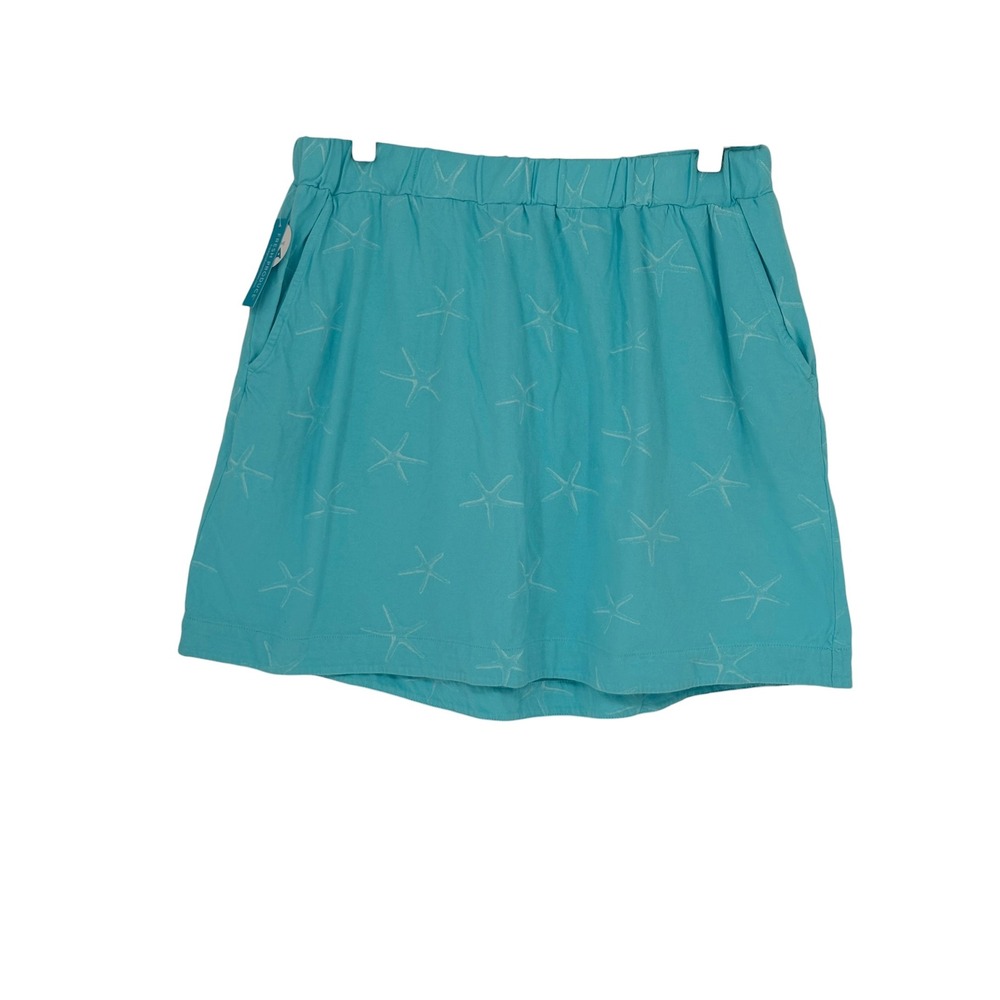 Fresh Produce Skirt Turquoise Starfish Print Elastic Waist 100% Cotton Large
